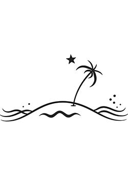 Tattoo template of a simple island with palm tree and star