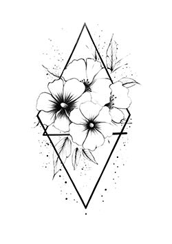 Tattoo template of a geometric diamond with hibiscus flowers