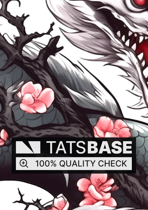 Tattoo template of a dragon with cherry blossoms