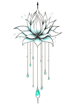 Tattoo template of a lotus flower with drooping beads, symbolizing elegance and tranquility