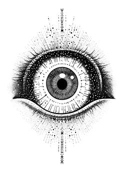 Tattoo template of a detailed eye with dotwork and dripping ink effect