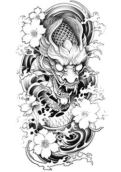 Tattoo template of a Japanese dragon with cherry blossoms