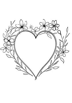 Tattoo template of a heart with surrounding floral design