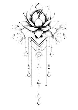 Tattoo template of a lotus flower with ornamental jewels