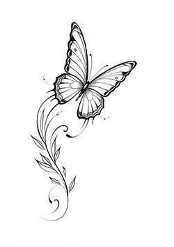 Tattoo template of a detailed butterfly with flowing leaves embodying grace and transformation