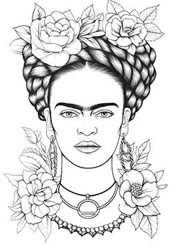 Tattoo template of a female portrait with flowers and braids exuding strength and natural beauty