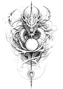 Tattoo template of a dragon coiled around a mystical orb