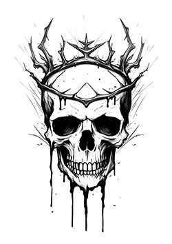 Tattoo template of a skull with a thorny crown, embodying themes of power and dark elegance