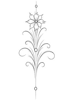 Tattoo template of a delicate floral design with a blooming flower and elegant curves