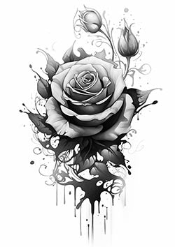 Tattoo template of a rose with an ink splash design