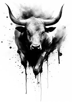 Tattoo template of an inky bull with smoke effects