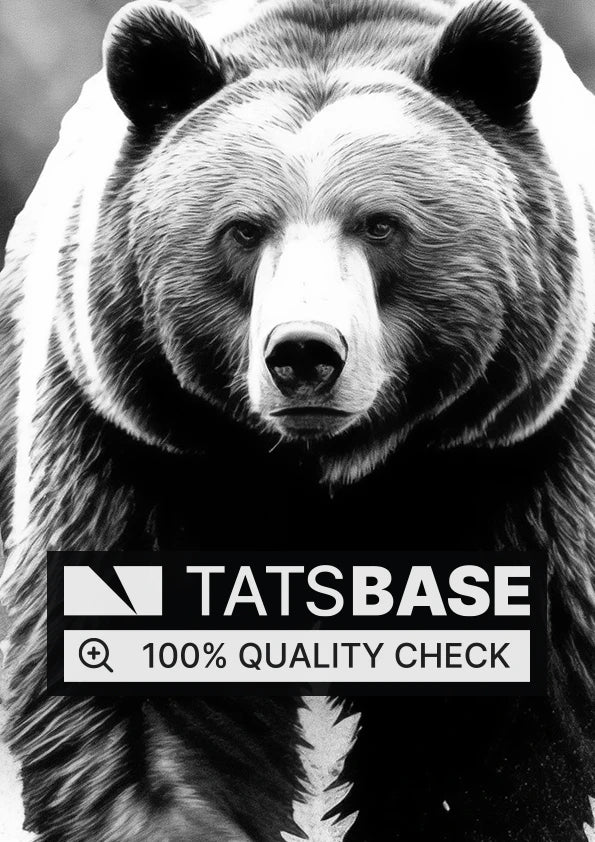 Tattoo template of a bear with forest background in monochrome style