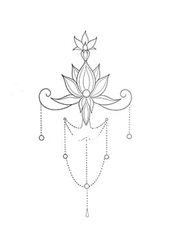 Tattoo template of a detailed lotus flower with ornamental lines and beads