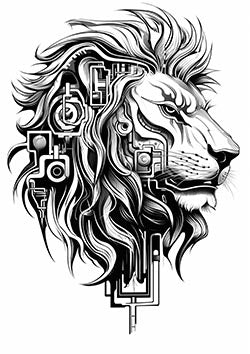 Tattoo template of a cybernetic lion design