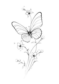 Tattoo template of a butterfly on a flower