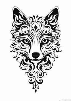 Tattoo template of a tribal patterned wolf