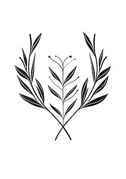 Tattoo template of two crossed olive branches in a minimalist style