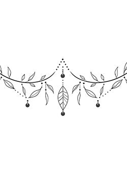 Tattoo template of a delicate vine design with leaves and minimalist dots forming a decorative accent