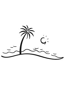 Tattoo template of a palm tree on a beach with waves and a moon