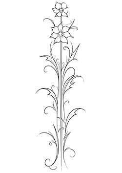 Tattoo template of an elegant single stem flower with blooming petals and intertwining leaves