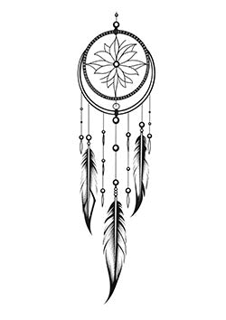 Tattoo template of a detailed dreamcatcher with feathers