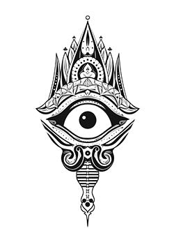 Tattoo template of a stylized all-seeing eye with geometric and floral elements