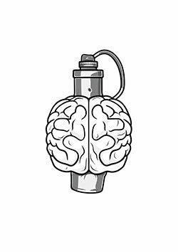 Tattoo template of a hand grenade shaped like a human brain