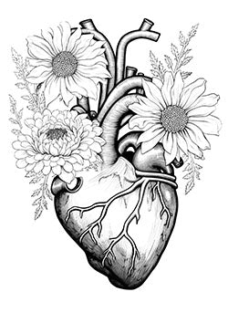 Tattoo template of a heart with flowers