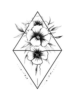 Tattoo template of a geometric diamond with a hibiscus flower design