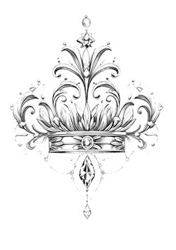 Tattoo template of a floral jeweled tiara design