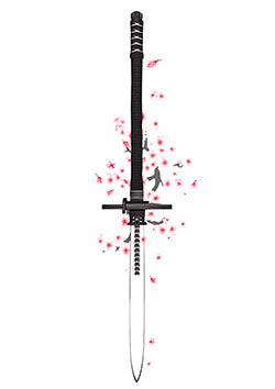 Tattoo template of a katana with cherry blossoms