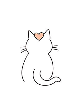 Tattoo template of a minimalist cat with a heart on its head, symbolizing love and affection