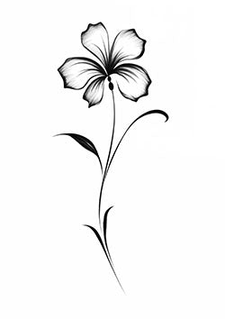 Tattoo template of a delicate flower with minimalistic black lines and graceful petals.