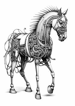 Tattoo template of a mechanical horse with intricate steampunk details