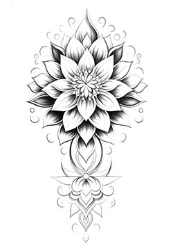 Tattoo template of a lotus flower with intricate patterns and flowing elements