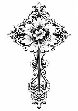 Tattoo template of an ornamental cross with a flower