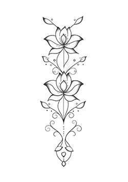 Tattoo template of a floral design with lotuses and swirling patterns