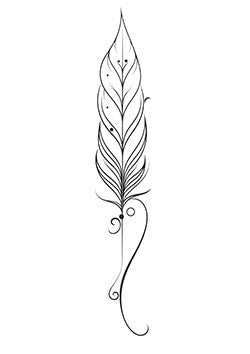 Tattoo template of a detailed and graceful feather with flowing ornamental accents