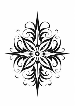 Tattoo template of a symmetrical floral compass design