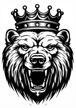 Tattoo template of a crowned roaring bear symbolizing power and royalty