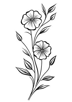 Tattoo template of a delicate floral design with blooming flowers and intricate leaves