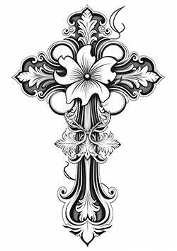 Tattoo template of a symmetrical floral cross design