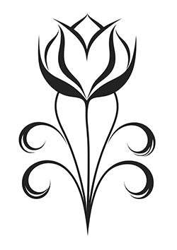 Tattoo template of a stylized black lotus flower with elegant flowing curves