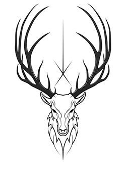 Tattoo template of a symmetrical stag with large antlers