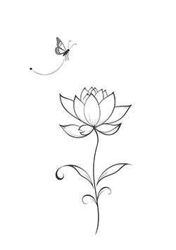 Tattoo template of a lotus flower and butterfly