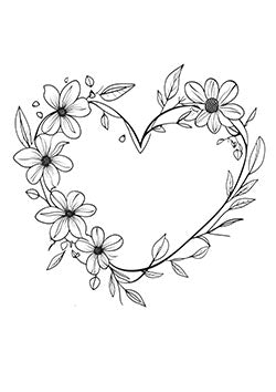 Tattoo template of a heart made of flowers and leaves