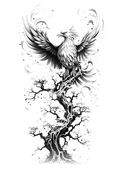 Tattoo template of an eagle on a tree