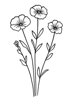 Tattoo template of a trio of delicate flowers on slender stems in a graceful line art style