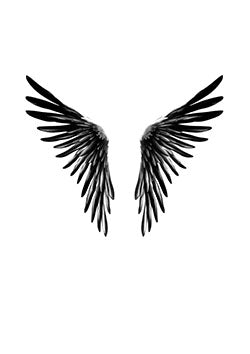 Tattoo template of a pair of black wings with intricate details