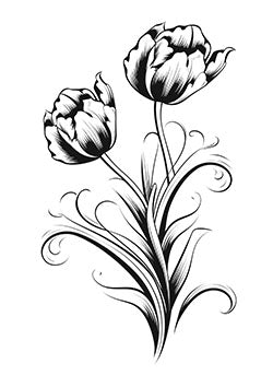 Tattoo template of monochrome swirling tulips